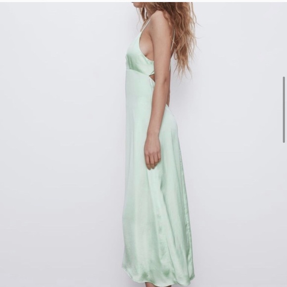 Zara | Dresses | Zara Light Green Satin Maxi Dress Size Small | Poshmark